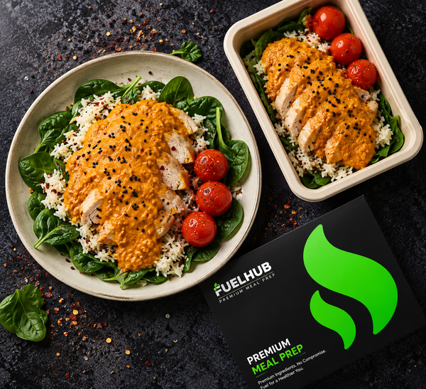 Butter Chicken Curry with spring onion rice, spinach & cherry tomatoes