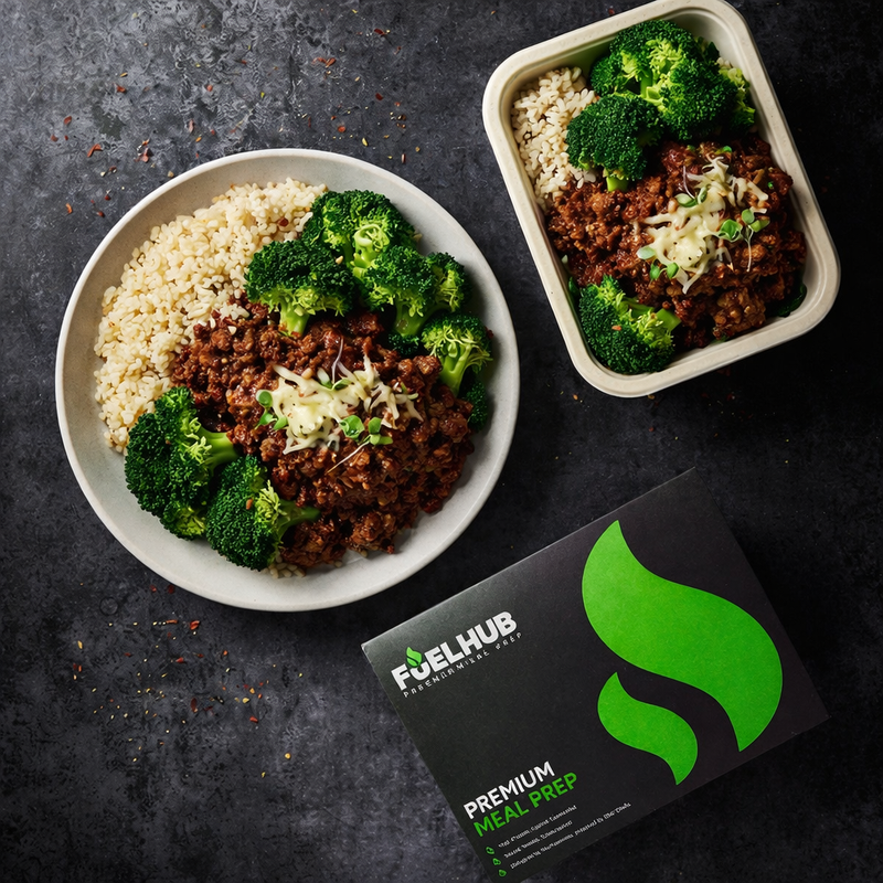 Beef chilli with brown & cabbage rice, topped with mozarella