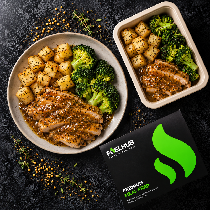Maple & Mustard Chicken Thigh with parmentier potatoes & broccoli