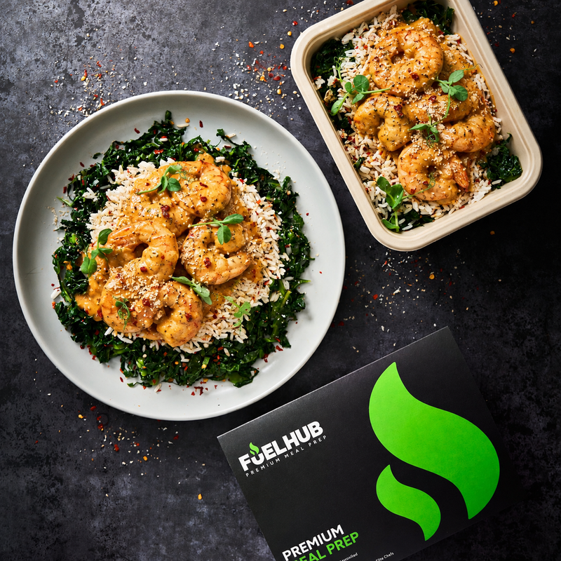 Creamy Thai King Prawn Curry with rice & Asian style greens