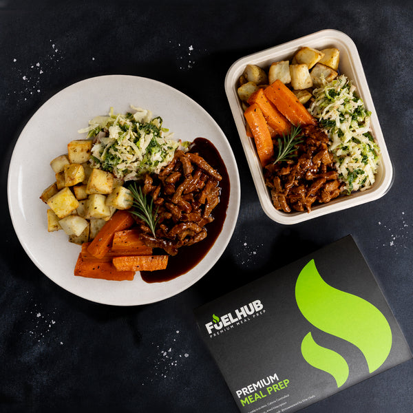 Rosemary & Thyme Beef with parmentier potatoes, honey roasted carrots, savoy cabbage & horseradish gravy