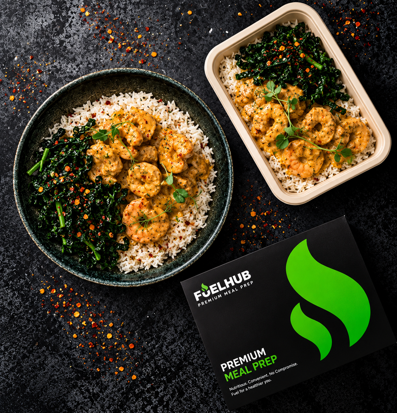 Creamy Thai Prawn Curry with rice & Asian style greens