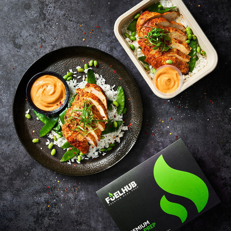 Bang bang chicken with Jasmine rice & greens