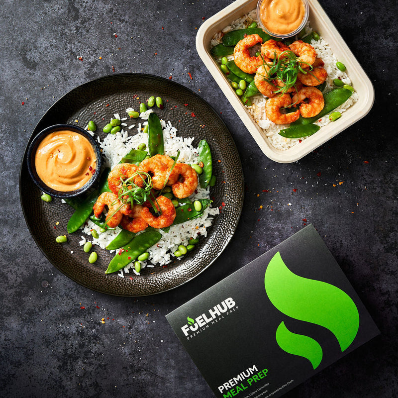 Bang bang prawns with Jasmine rice & greens