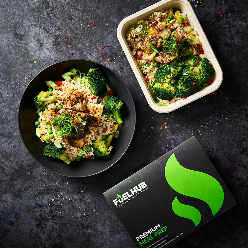 Chicken Fried Rice & Brocolli with brown rice and steamed greens