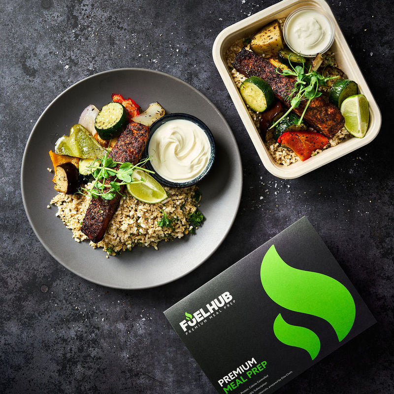 Cajun Roasted Salmon with Quinoa, Ratatouille Veg & Sour Cream