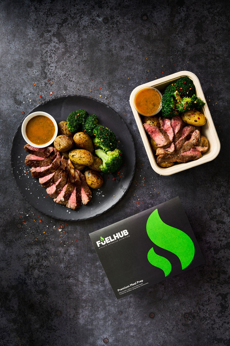 Rump Steak with Roasted New Potatoes, Chilli broccoli & Chimichurri (£1 supplement)