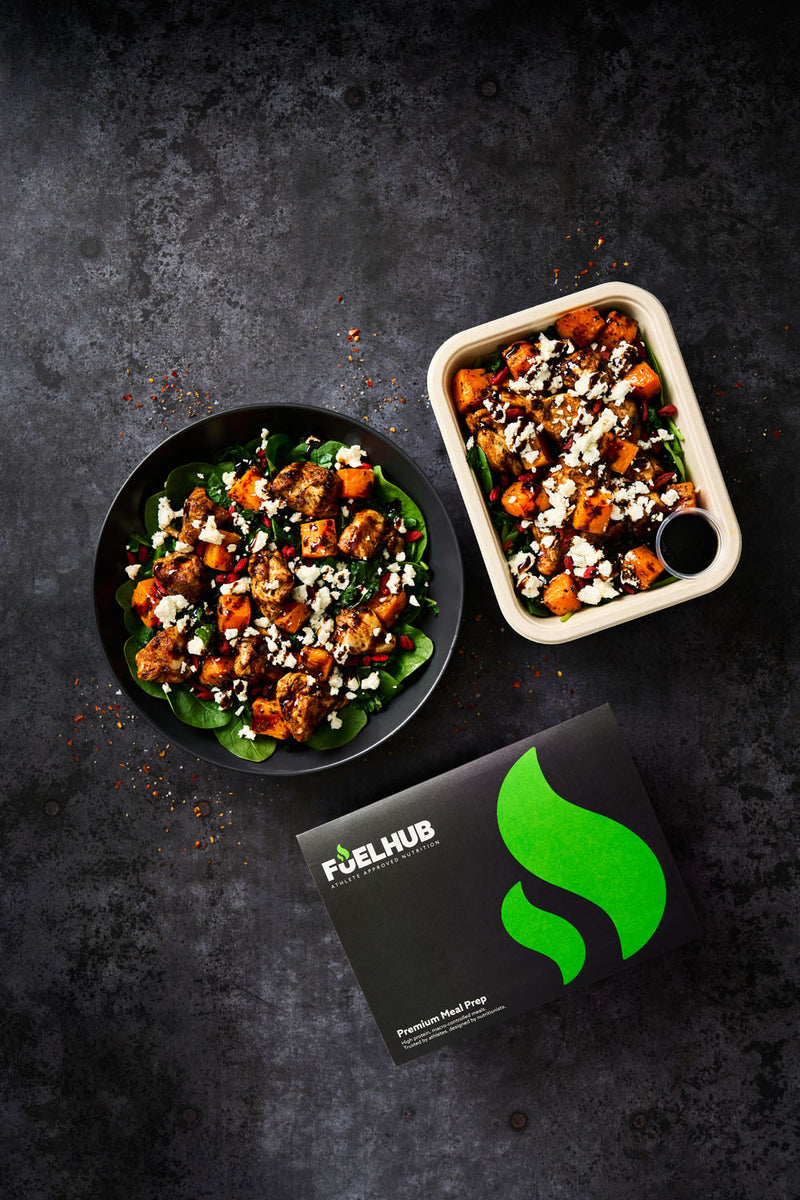 Greek Chicken with Roasted Butternut Squash, Kale, Feta & Goji Berry Salad & Balsamic Dressing