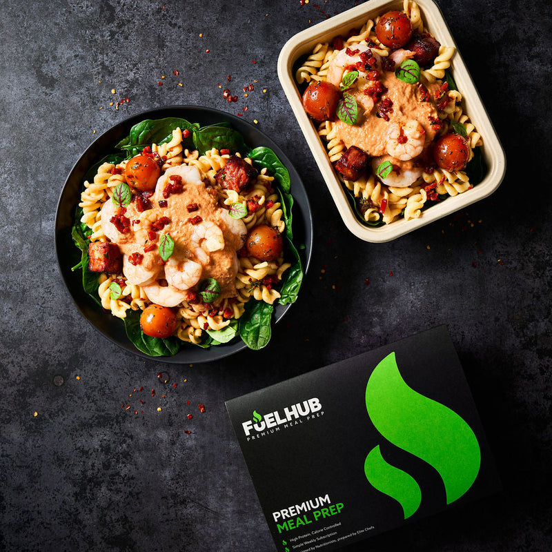 Tomato & Mascarpone Prawn Pasta with chorizo, cherry tomatoes & spinach