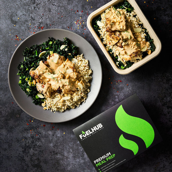 Peanut Chicken Thighs with wholegrain rice and nero cabbage