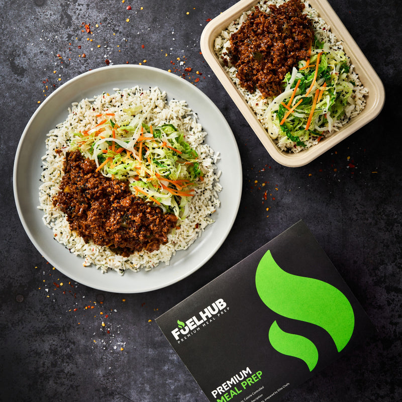 Korean Ground Beef - with spring onion rice & Asian slaw
