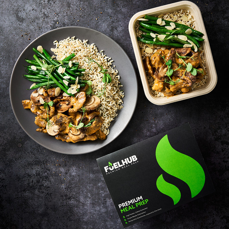 Beef Stroganoff with Wholegrain Rice & Green Bean Almondine