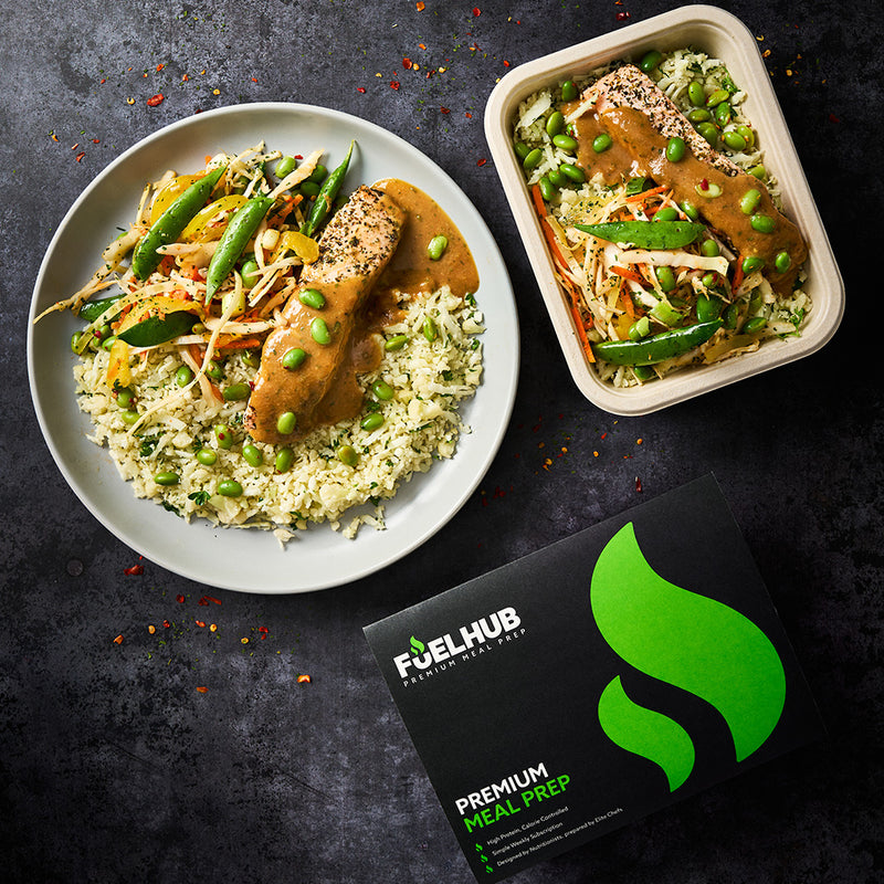 Citrus & Miso Salmon with Cabbage Wholegrain Rice & Stir Fry Veg (£1 Supplement)