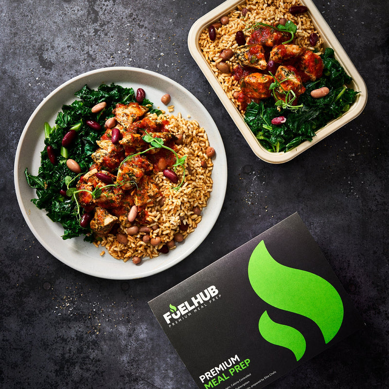 Buffalo Chicken with Wholegrain Rice & a Mixed Bean Kale Salad