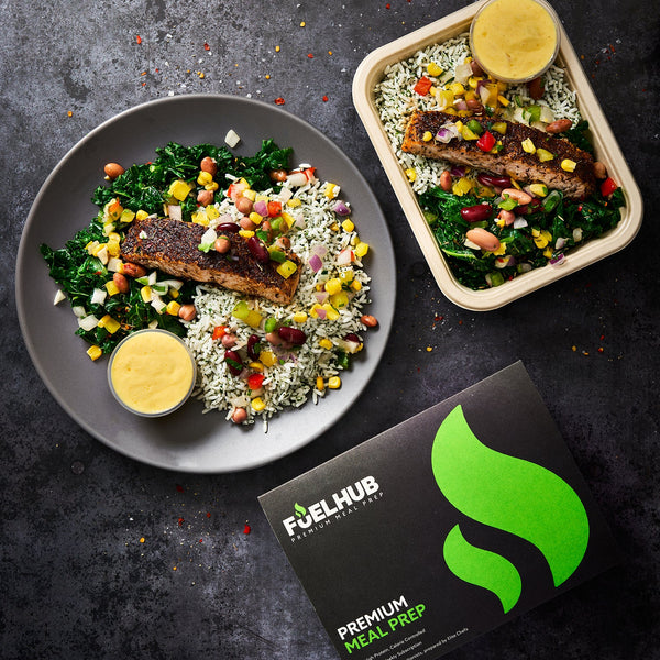 Jerk Salmon with Lime & Coriander Rice, Cowboy Salsa, Mango, Yoghurt & Callaloo Greens