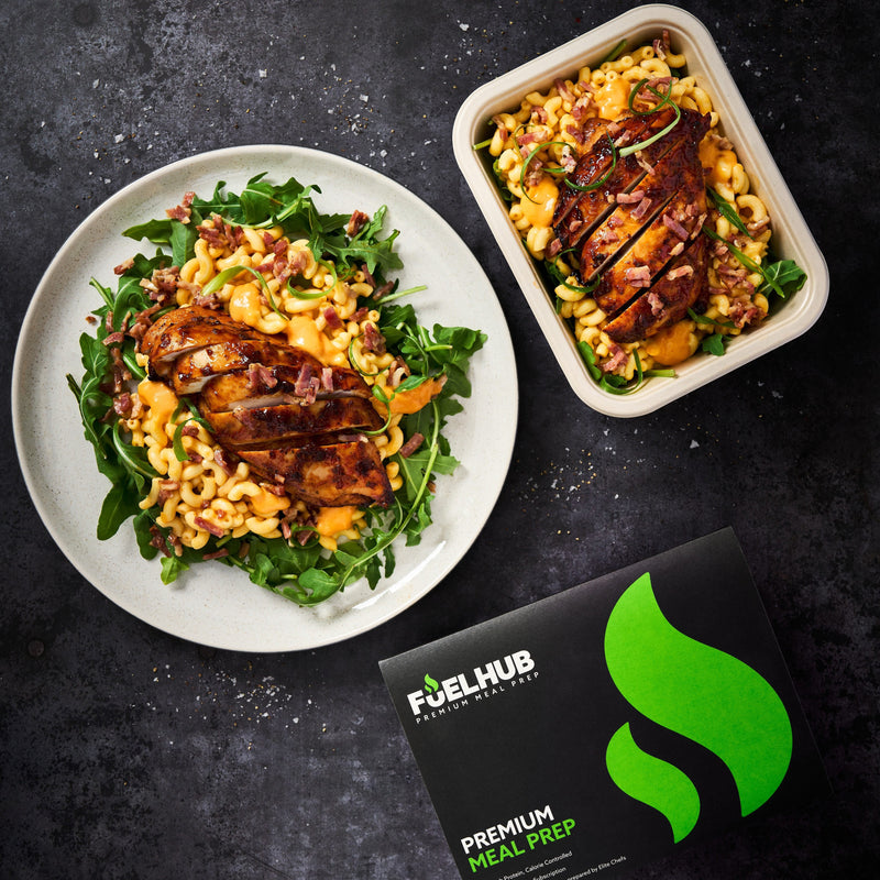Korean BBQ Chicken Mac & Cheese with Smoked Bacon & Fresh Rocket