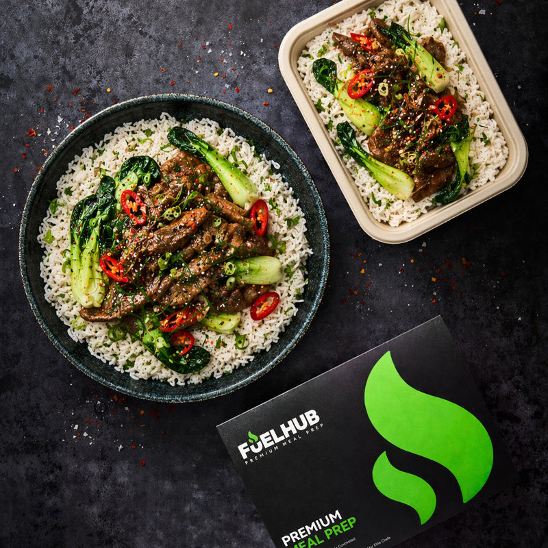 Sweet and Sticky beef with Pak Choi, Spring Onion Rice and a sweet and sticky sauce